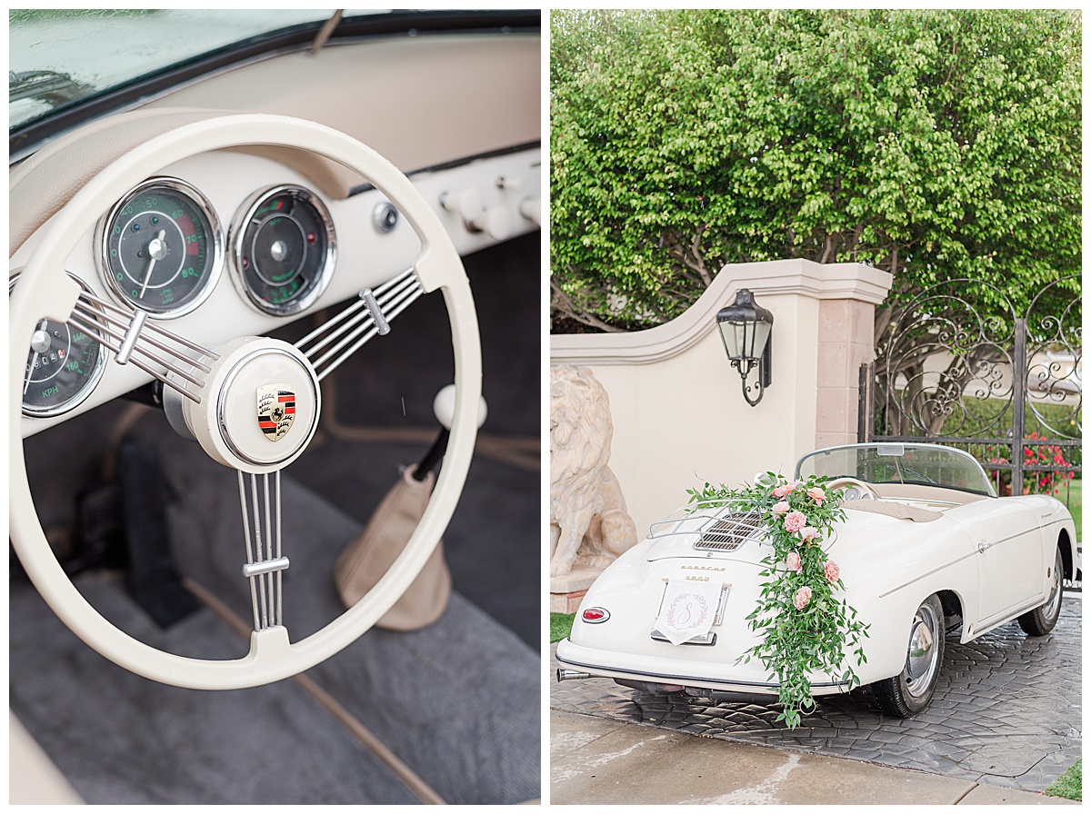 photo collage of white classic car